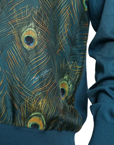 Dolce & Gabbana Green Peacock Feather Pullover Sweater In Blue