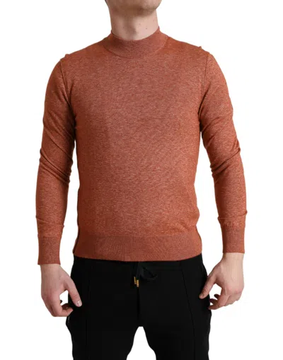Dolce & Gabbana Orange Cashmere Crew Neck Pullover Sweater In Brown