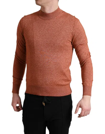 Dolce & Gabbana Orange Cashmere Crew Neck Pullover Sweater In Brown