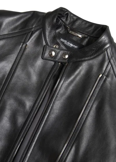 Dolce & Gabbana Black Leather Zipper Coat Men Jacket In Black