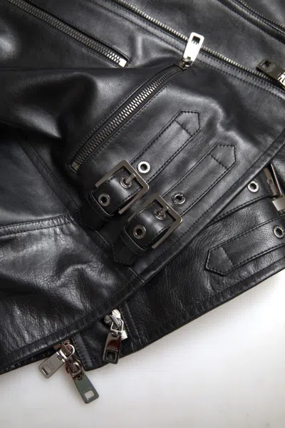 Dolce & Gabbana Black Leather Zipper Coat Men Jacket In Black