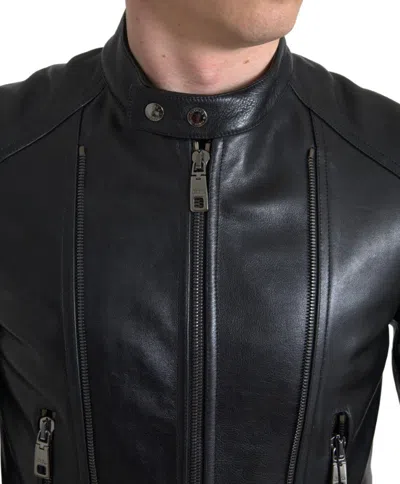 Dolce & Gabbana Black Leather Zipper Coat Men Jacket In Black