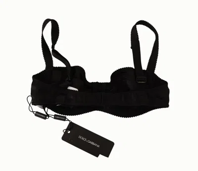 Dolce & Gabbana Black Polka Dot Satin Lace Balconette Bra In Black