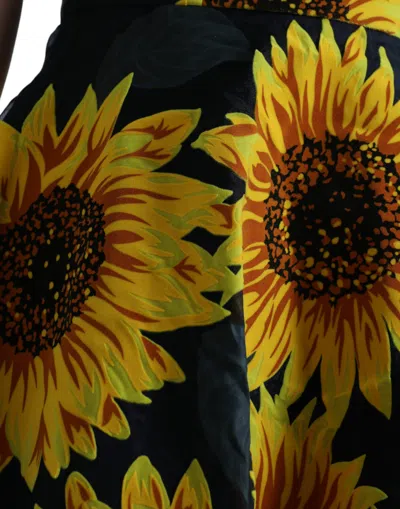 Dolce & Gabbana Black Sunflower Print Nylon A-line Midi Dress In Black