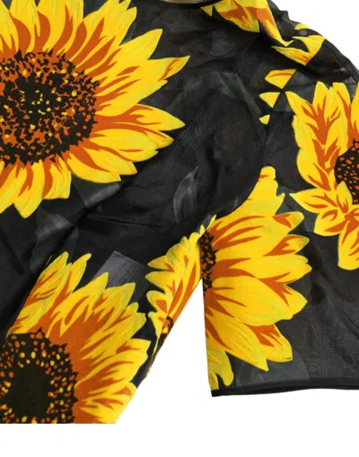 Dolce & Gabbana Black Sunflower Print Nylon A-line Midi Dress In Black