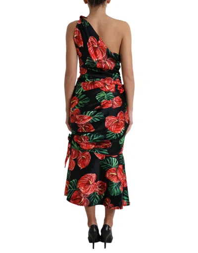 Dolce & Gabbana Tropical Elegance Silk Draped Dress In Multi