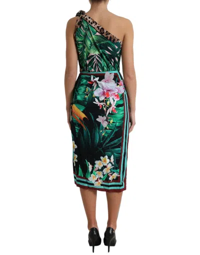 Dolce & Gabbana Tropical Jungle Print One-shoulder Dress In Multi