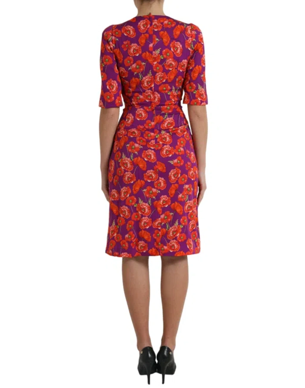 Dolce & Gabbana Cherry Print Stretch Silk Sheath Dress In