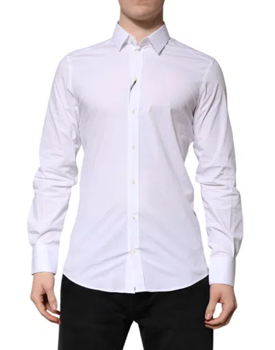 Dolce & Gabbana White Gold Cotton Long Sleeves Men Formal Shirt