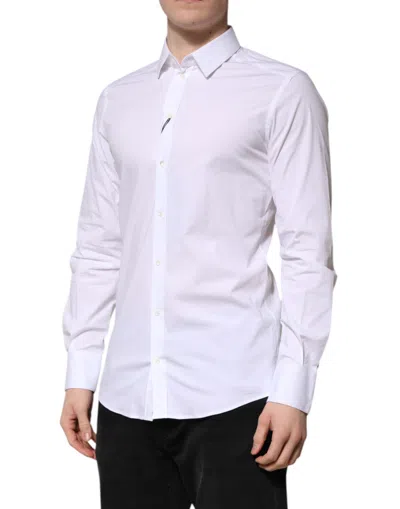 Dolce & Gabbana White Gold Cotton Long Sleeves Men Formal Shirt