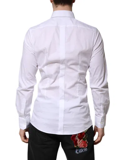 Dolce & Gabbana White Gold Cotton Long Sleeves Men Formal Shirt
