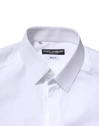 Dolce & Gabbana White Gold Cotton Long Sleeves Men Formal Shirt
