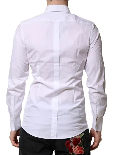 Dolce & Gabbana White Gold Cotton Long Sleeves Men Formal Shirt In White