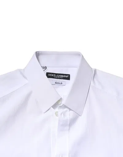 Dolce & Gabbana White Gold Cotton Long Sleeves Men Formal Shirt In White