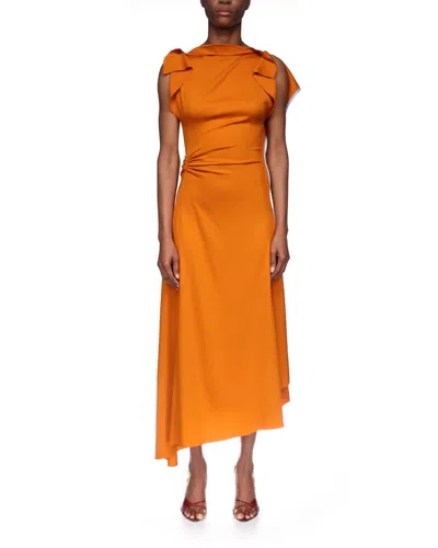 Victoria Beckham Womens Sunset Orange Draped Asymmetric Stretch-woven Midi Dress