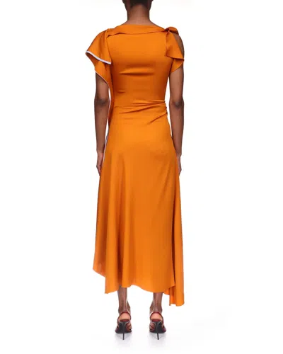 Victoria Beckham Womens Sunset Orange Draped Asymmetric Stretch-woven Midi Dress