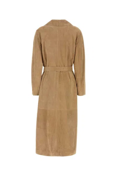 Fendi Suede Coat With Belted Waist And Lapel Collar In Brown