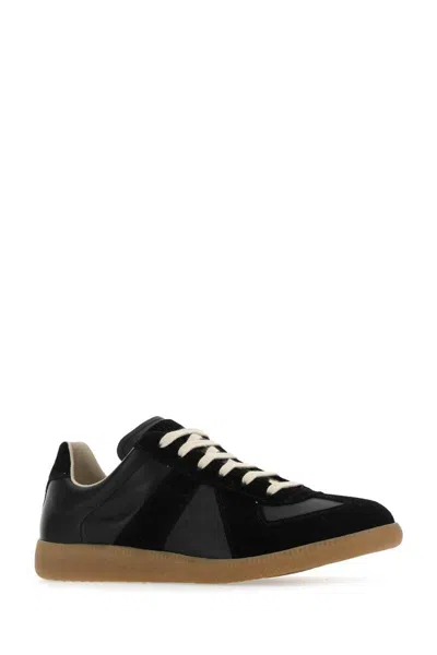 Maison Margiela Men Black Leather And Suede Replica Sneakers