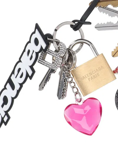 Balenciaga Logo Charm Keyring In Black