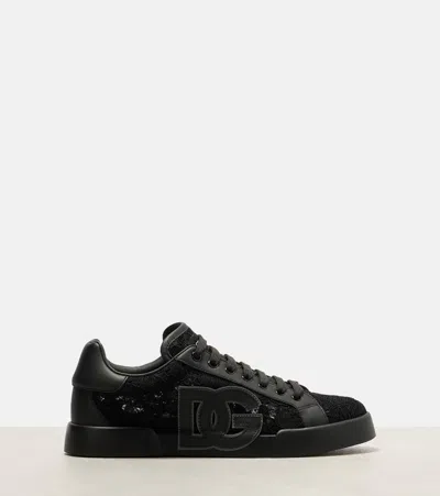 Dolce & Gabbana Taormina Casual Low-top Lace Sneakers In Black