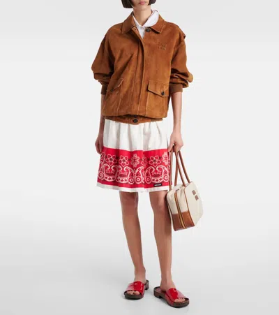 Miu Miu Bandana Printed Cotton Poplin Miniskirt In Red