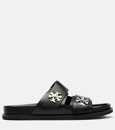 Tory Burch Double Strap Leather Flat Sandals In Black