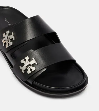 Tory Burch Double Strap Leather Flat Sandals In Black