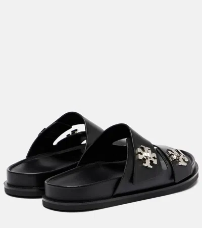 Tory Burch Double Strap Leather Flat Sandals In Black