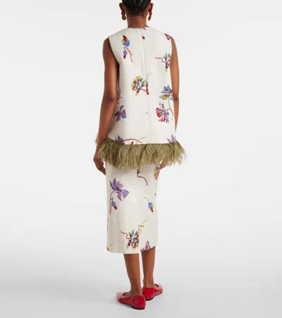 La Doublej La Scala Feather-trimmed Cotton Top In White