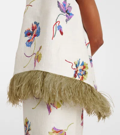 La Doublej La Scala Feather-trimmed Cotton Top In White