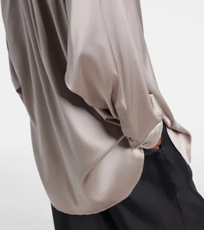 Tom Ford Collared Neck Long Sleeves Pleated Back Top In Gray