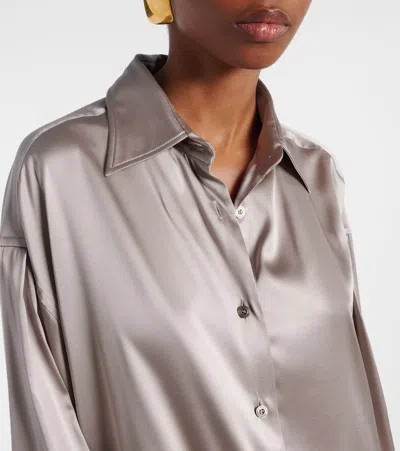 Tom Ford Collared Neck Long Sleeves Pleated Back Top In Gray