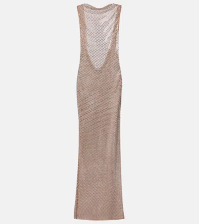 Self-portrait Self Portrait Women Silver Rhinestone Fishnet Maxi Dress ...