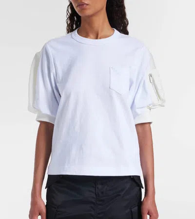 Sacai Cotton T-shirt With Balloon Sleeve In White