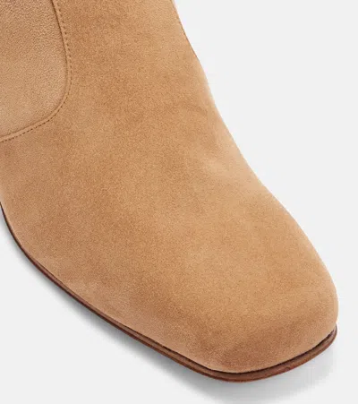 Roger Vivier Suede Buckle Block Heel Ankle Bootie In Neutral