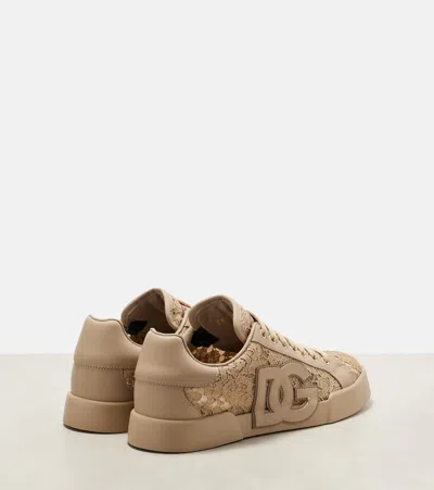 Dolce & Gabbana Sneaker With Embroidery In Neutral