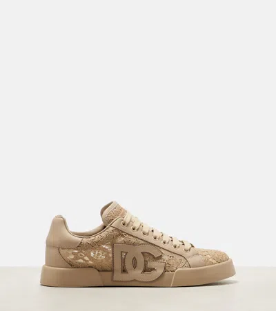 Dolce & Gabbana Sneaker With Embroidery In Neutral