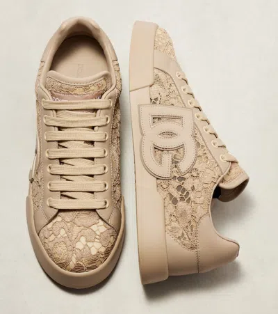 Dolce & Gabbana Sneaker With Embroidery In Neutral