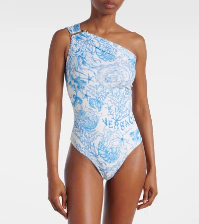 Versace One-shoulder Swimsuit In Blue