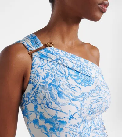Versace One-shoulder Swimsuit In Blue