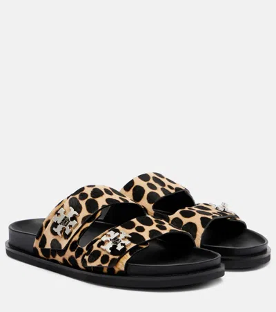 Tory Burch Round Toe Double Strap Animal Print Sandals In Multi