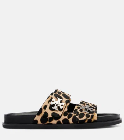 Tory Burch Round Toe Double Strap Animal Print Sandals In Multi