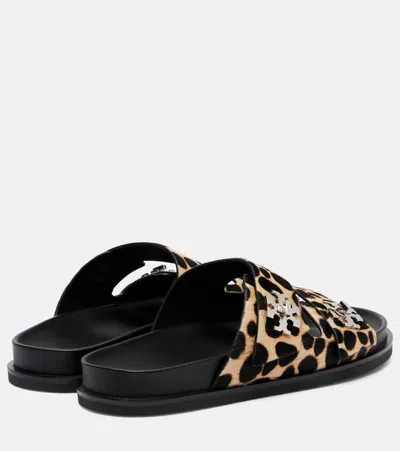 Tory Burch Round Toe Double Strap Animal Print Sandals In Multi