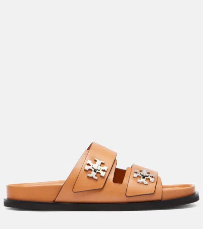 Tory Burch T-lock Leather Sport Slide Sandals In Orange