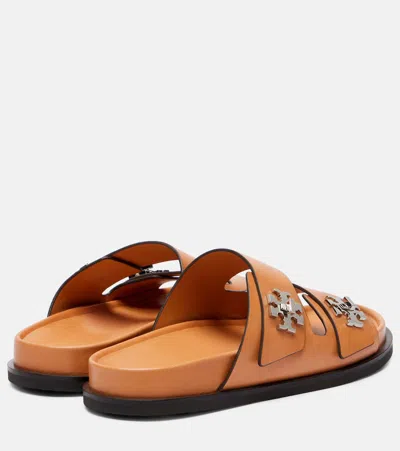 Tory Burch T-lock Leather Sport Slide Sandals In Orange