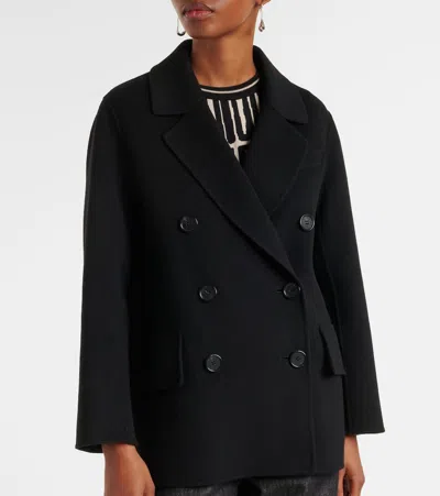 S Max Mara Lukas Wool Double Breasted Short Coat In Black