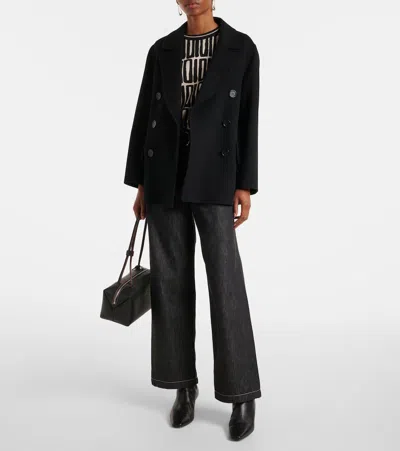 S Max Mara Lukas Wool Double Breasted Short Coat In Black