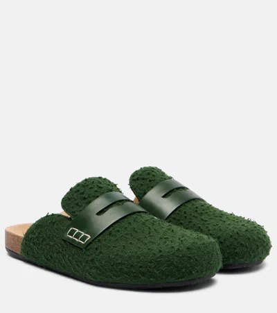 Jw Anderson Slip-on Mules With Fuzzy Texture And Buckle Detail In Green