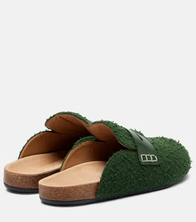 Jw Anderson Slip-on Mules With Fuzzy Texture And Buckle Detail In Green