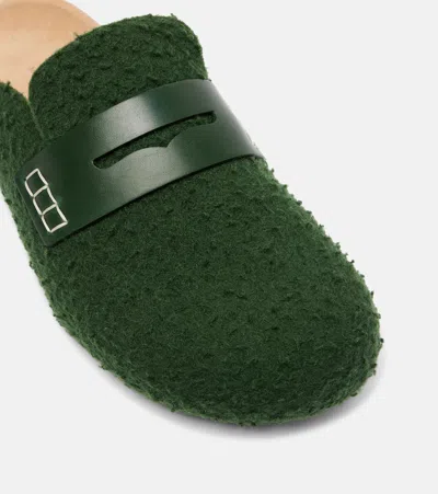 Jw Anderson Slip-on Mules With Fuzzy Texture And Buckle Detail In Green